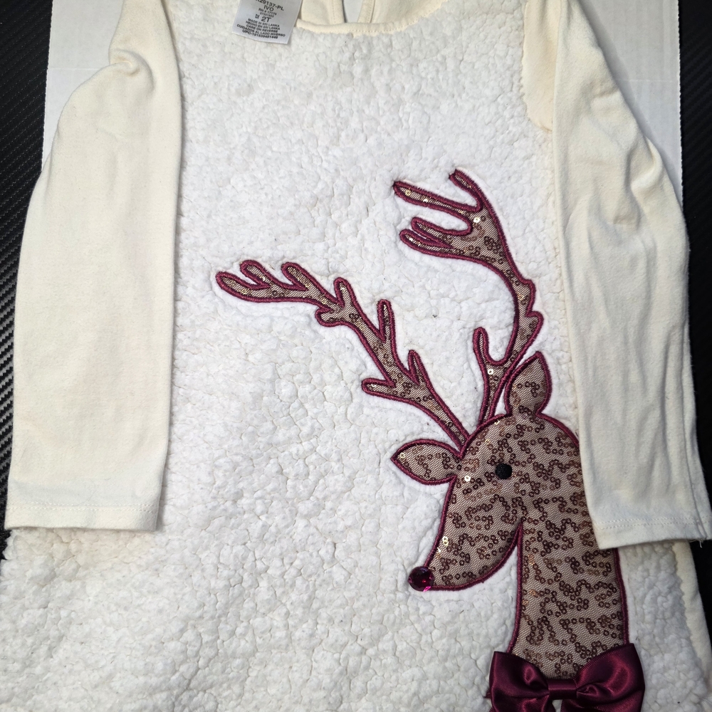 Bonnie Jean Cream and Pink Reindeer Top